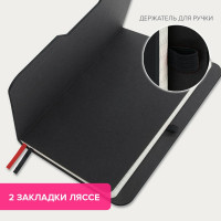 Блокнот BRAUBERG А5, 162x218мм, NOTE, под кожу, софт-тач, с резинкой, 80л, клетка, черный 113437