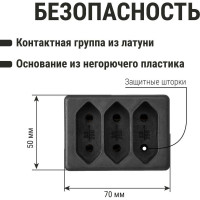 Блок на 3 гнезда TDM ELECTRIC 2П 2,5 А 250 B под плоскую вилку черный SQ1806-0305