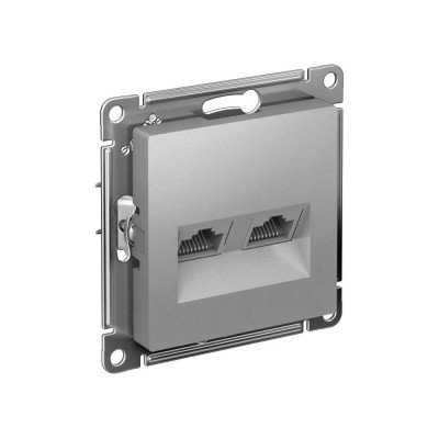 Двойная компьютерная розетка Systeme Electric ATLASDESIGN RJ45+RJ45, кат.6А, механизм, АЛЮМИНИЙ ATN000388