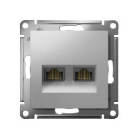 Двойная компьютерная розетка Systeme Electric ATLASDESIGN RJ45+RJ45, кат.6А, механизм, АЛЮМИНИЙ ATN000388