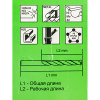 Сверло по металлу COBALT 5%, HSS-Co, DIN 338 3.2х36х65 мм, 2 шт D.BOR D-TD-338-CO5-032-02
