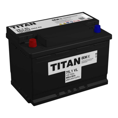 Аккумулятор TITAN STANDART 75.1 VL прямая полярность, 650 А, 276x175x190 мм 4607008882247