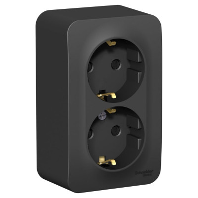 Розетка Systeme Electric Blanca о/у, двойная, с заземлением, со шторками, изол.пл., 16а, 250в, антрацит BLNRA011216
