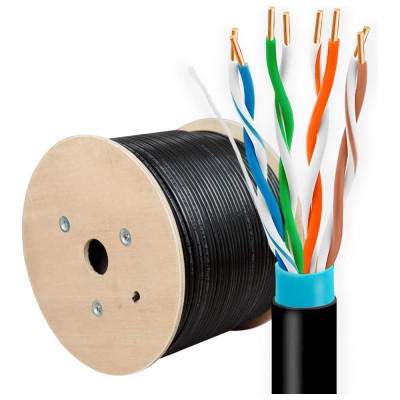 Кабель витая пара 5Bites utp/solid/5e/24awg/copper/pvc+pe/black/outdoor/drum/305m US5505-305CPE