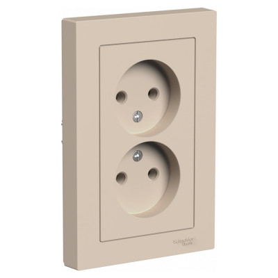 2-местная розетка Systeme Electric Atlasdesign песочный, без заземления, 16а, (в сборе с рамкой) ATN001220