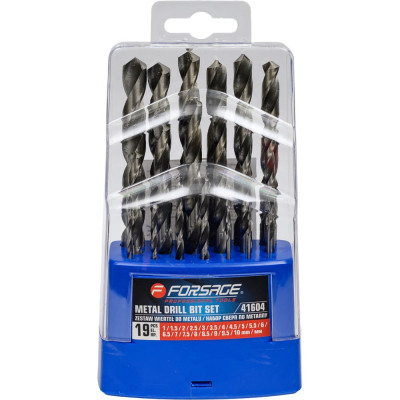 Набор сверл по металлу 19 предметов (1-10 мм, шаг 0.5 мм, в пластиковом футляре) Forsage F-41604(51920)