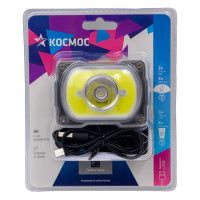 Налобный аккумуляторный фонарь КОСМОС 3Вт+5ВтCOB/Li-ion 18650 1200mAh/ABS-пл/индикатор/USB type C KOC507Lit