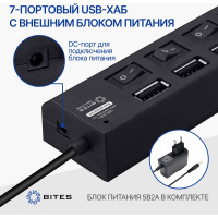 Концентратор 5Bites 7хusb2.0 / бп 5в-2а / 1m / black HB27-203PBK