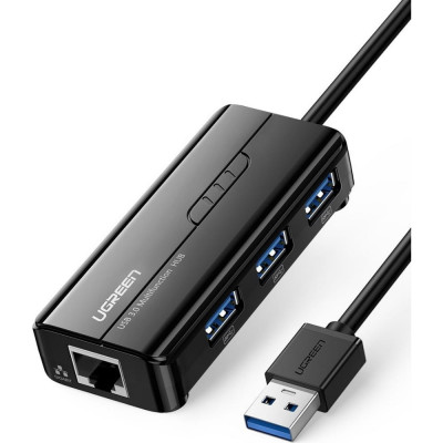 Ugreen USB концентратор 4 в 1 хаб, 3 x USB 3.0, RJ45 20265