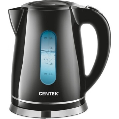 Centek Чайник CT-0043 Black 2.0л2200Вт, LED подсветка, стальная отделка базы, хром. элемент