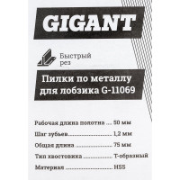 Gigant Пилки по металлу для лобзика 2 шт. G-11069