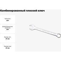 Комбинированный ключ плоский IZELTAS 21мм, длина 250 мм, 320020021