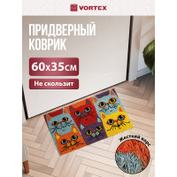 Кокосовый коврик VORTEX Котики ворс 15 мм, 35x60 см, на ПВХ основе 24337