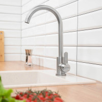 Смеситель для кухни СоюзКран поворотный излив 35 см., керамический картридж 35 мм., нержавеющая сталь SS01-R133 567-092