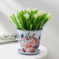 Горшок для цветов Доляна Танец журавлей 0.8 л, голубой 7306161