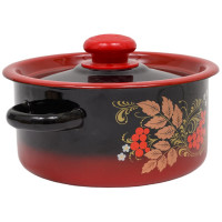 Эмалированная кастрюля Сибирские товары цилиндрическая, 2.0 л, декор, красно-черная, с пластиковой кнопкой ПД2723