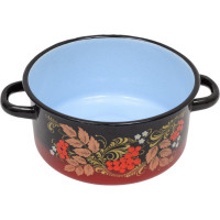 Эмалированная кастрюля Сибирские товары цилиндрическая, 2.0 л, декор, красно-черная, с пластиковой кнопкой ПД2723