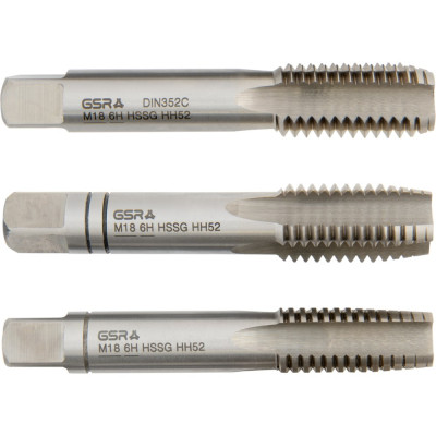 Ручные метчики GSR M18х2,5 HSSG DIN352 6H набор 3 шт для глухих и сквозных отверстий  B00105280