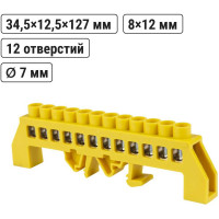 Шина PE земля TDM ELECTRIC в желтом изоляторе на DIN-рейку 8x12мм 12 групп SQ0801-0217