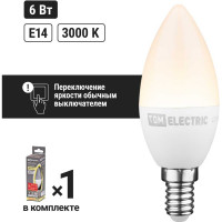 Светодиодная лампа TDM ELECTRIC С37-6 Вт-230 В-3000 К–E14 "Лампа-ДИММЕР" SQ0340-0199