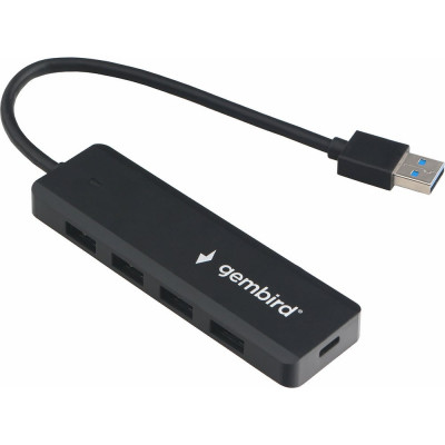 Разветвитель Gembird USB3.1 4хUSB, с доп.питанием (порт Type-C), кабель USB 19см, черный, UHB-C414
