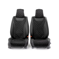 Каркасные 3D накидки на передние сиденья CarPerformance 2 шт., экокожа и алькантара CUS-3044 BK/BK