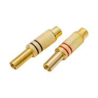 Разъем RCA гнездо Pro Legend металл на кабель, пайка, красный и черный 2 полосы, Gold PL2159