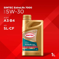 Моторное масло Sintec extralife 7000 sae 5w-30, api sn/cf, acea a3/b4, синтетическое 1 л 600255