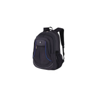 Универсальный рюкзак BRAUBERG High School 3 отделения, черный, синие детали, 46x31x18 см 271652