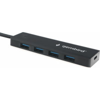 Разветвитель Gembird USB3.1 4хUSB, с доп.питанием (порт Type-C), кабель USB 19см, черный, UHB-C414