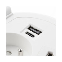 Врезной круглый удлинитель GTV charger plus, 1xschuko, 1xusb-a/5v, 1xtype-c/5v, беспроводная зарядка, сменные переходники, вилка, провод 1,5м, белый AE-BPW1SACP-10