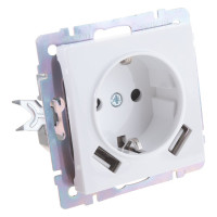 Розетка Smartbuy с заземлением и 2-мя USB 16А белая Нептун SBE-05w-16-S1-USB