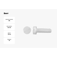 Винт с цилиндрической головкой со шлицем DINFIX DIN 84, полиамид (пластик), M3x10, 10 шт. 00-00003071