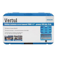 Набор головок со вставкой TORX 1/2" DR, длина 100 мм, 8 предметов VERTUL VR50190