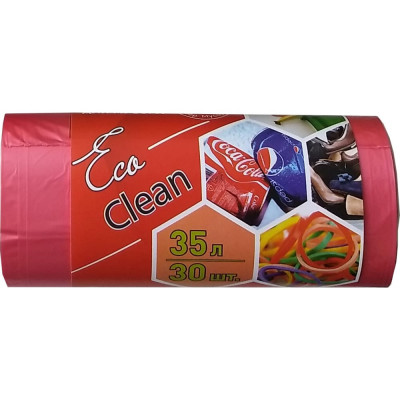 Концепция Быта Ecoclean 35 л 30шт в рулоне ПНД , красный, 8 мкм, 4858см 3774