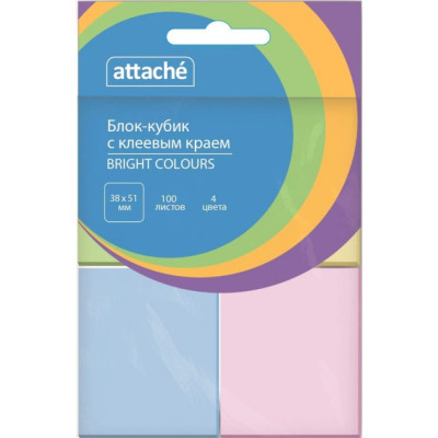 Attache Стикеры Bright colours с клеев. краем 38x51 компле кт 4 цвета 100л 1495376