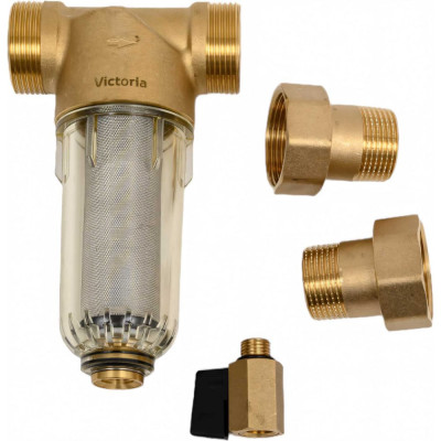 Промывной фильтр без манометра для холодной воды Victoria 1" (тонкая очистка) с американками 27-713