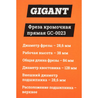 Gigant Фреза кромочная прямая D28.6 H38мм хвостовик 12мм GC-0023