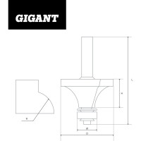 Gigant Фреза кромочно калевочная D38.1 H19мм R12.7мм хвостовик 8мм GC-0010