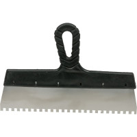 Нержавеющий зубчатый шпатель с пластмассовой ручкой, 300мм, зуб 6х6мм STAYER 1009-30-06