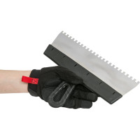 Нержавеющий зубчатый шпатель с пластмассовой ручкой, 300мм, зуб 6х6мм STAYER 1009-30-06