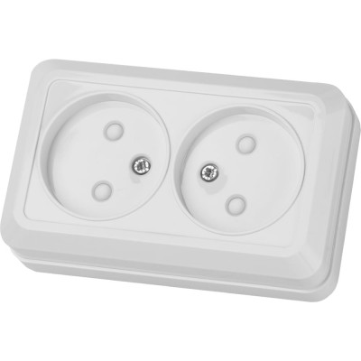 Двойная розетка открытой установки с защитными шторками 2П IP20 10А, белая TDM ELECTRIC Ладога SQ1801-0061