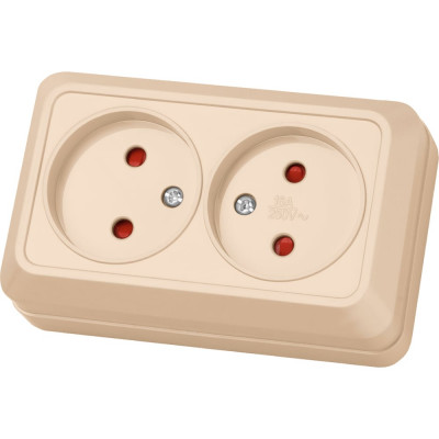 Двойная розетка открытой установки с защитными шторками 2П IP20 10А, слоновая кость TDM ELECTRIC Ладога SQ1801-0065