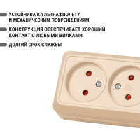 Двойная розетка открытой установки с защитными шторками 2П IP20 10А, слоновая кость TDM ELECTRIC Ладога SQ1801-0065