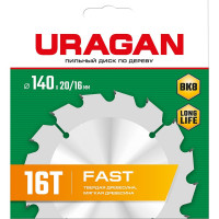 Диск пильный по дереву URAGAN Fast 140x20/16 мм, 16Т 36800-140-20-16_z01