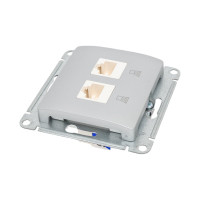 2-местный механизм компьютерной розетки Systeme Electric Glossa RJ45+RJ45 категории 5е алюминий GSL000385KK
