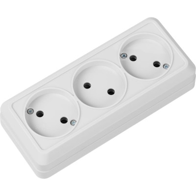 Розетка TDM ELECTRIC 3-х местная горизонтальная 2П открытой установки IP20 10A белая "Ладога" SQ1801-0124
