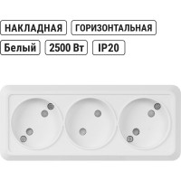 Горизонтальная 3-х местная розетка TDM ELECTRIC 2П открытой установки IP20 10A с з/ш белая Ладога SQ1801-0125