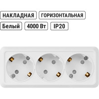 Горизонтальная 3-х местная розетка TDM ELECTRIC 2П+3 открытой установки IP20 16A с з/ш белая Ладога SQ1801-0127