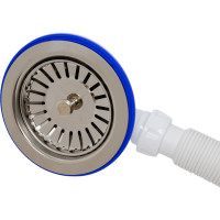 Перелив для мойки Unicorn 3 1/2" 112 мм с нерж. сеткой круглыйвинт, шток, ручка-латунь E156